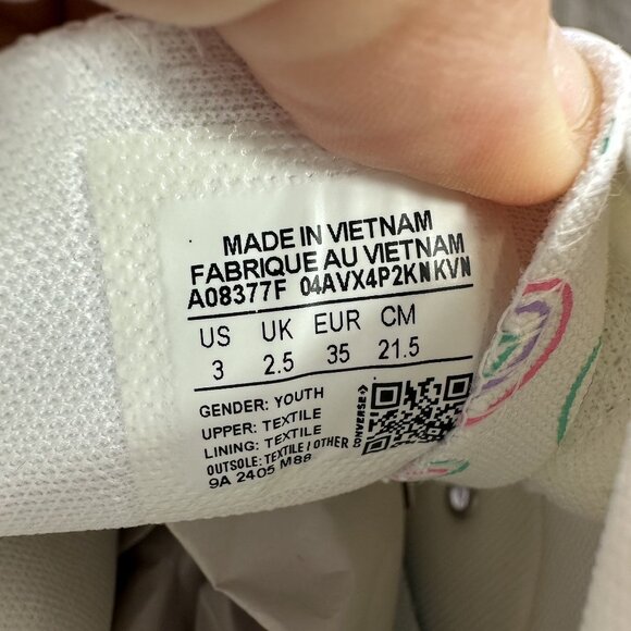 Converse CTAS White Multicolored Kids size 3 Shoes - Picture 8 of 8